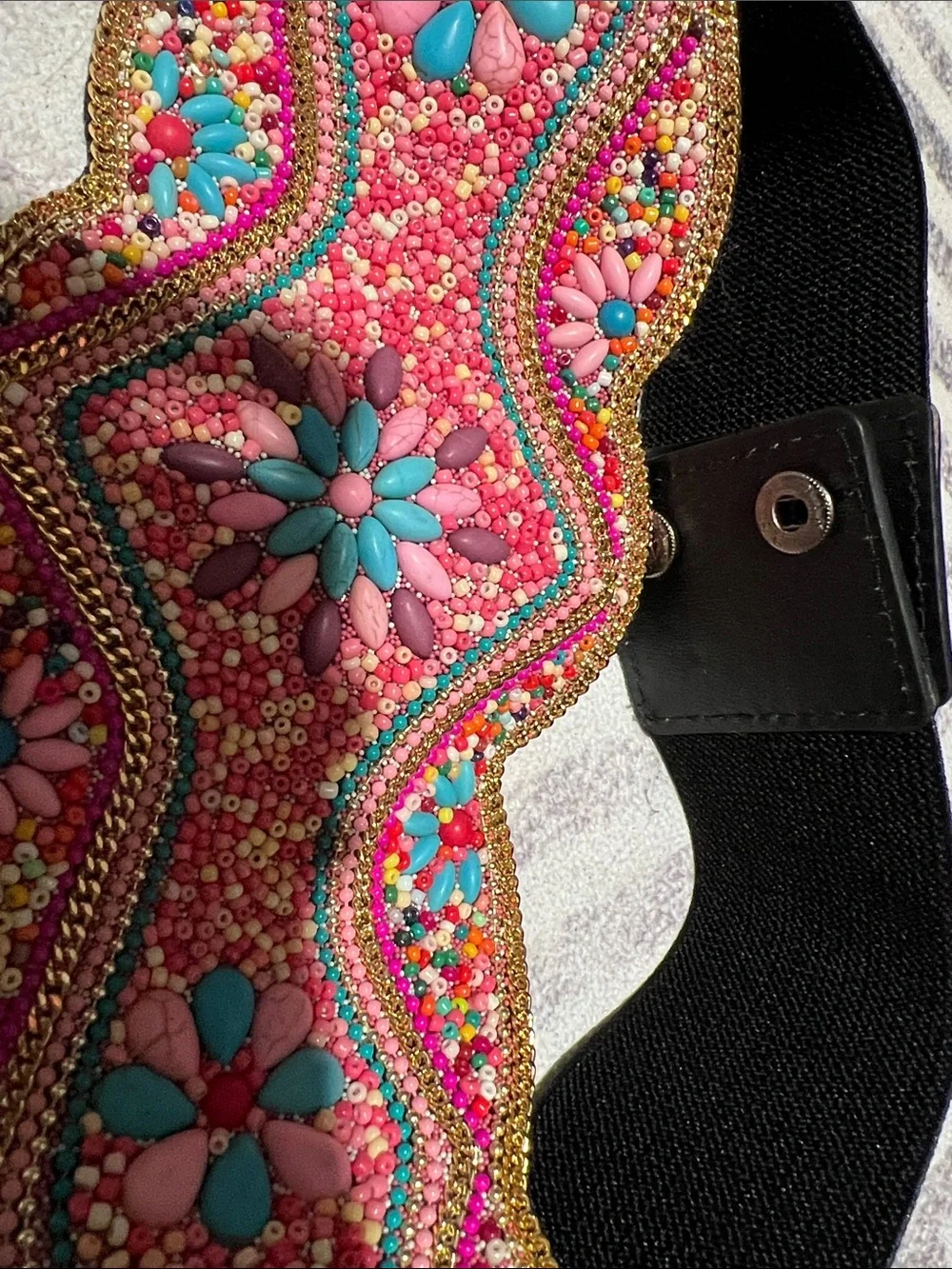 Beaded with Pink Embroidered Belt one size streatch